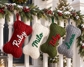 Personalized Dog Paw Stocking, Custom Knit Christmas Stocking for Pets