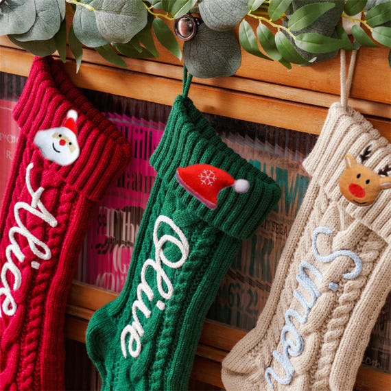 Custom Family Christmas Stocking, 2025 Personalized Stocking, Knitted Stockings With Name, Monogram Stocking, Holiday Stocking Decor Gift