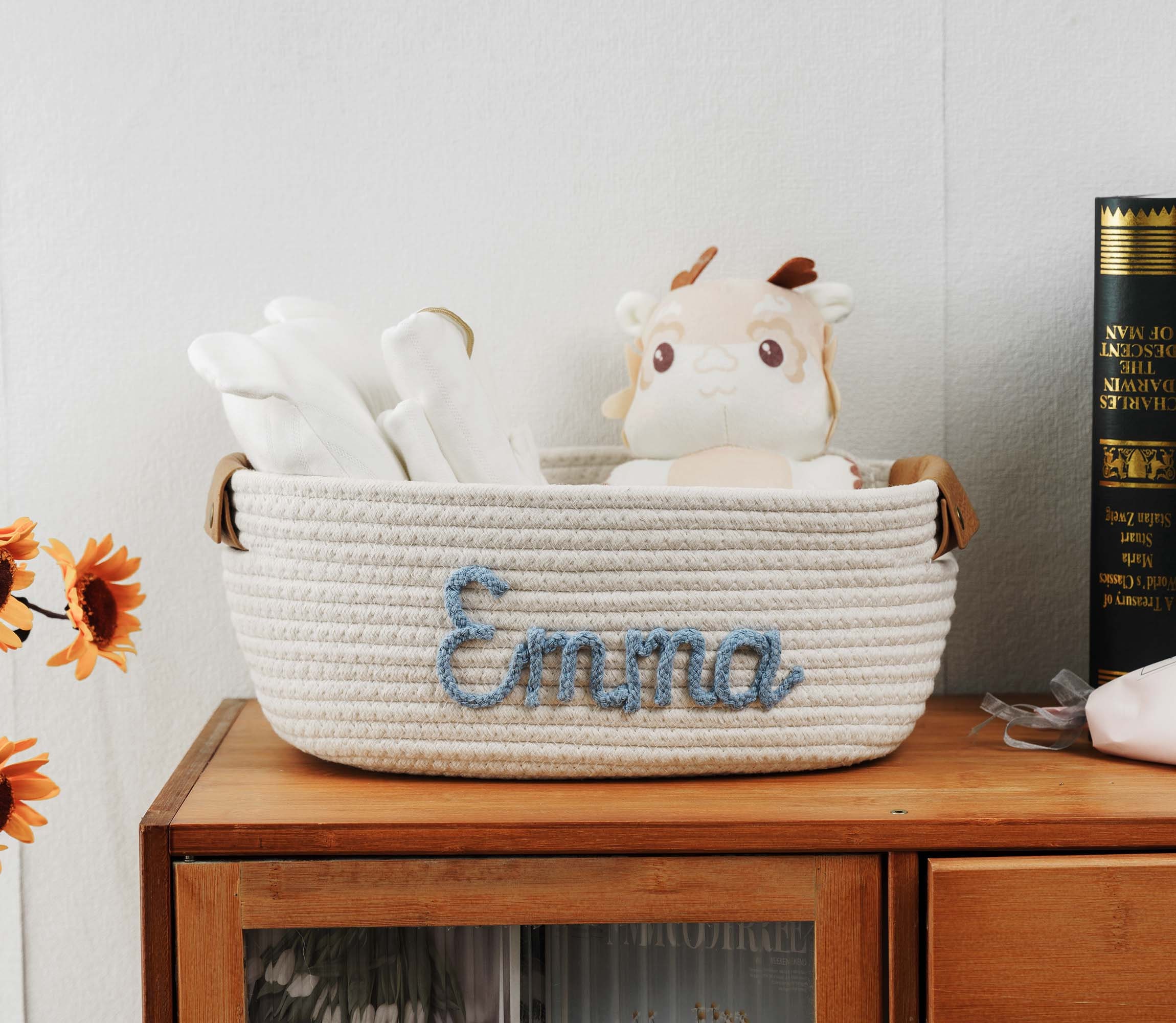 Cesto Portagiochi Personalizzato Con Nome - In Cordoncino Di Cotone Per Baby Shower, Cameretta, Regalo Neonato - Foto 3