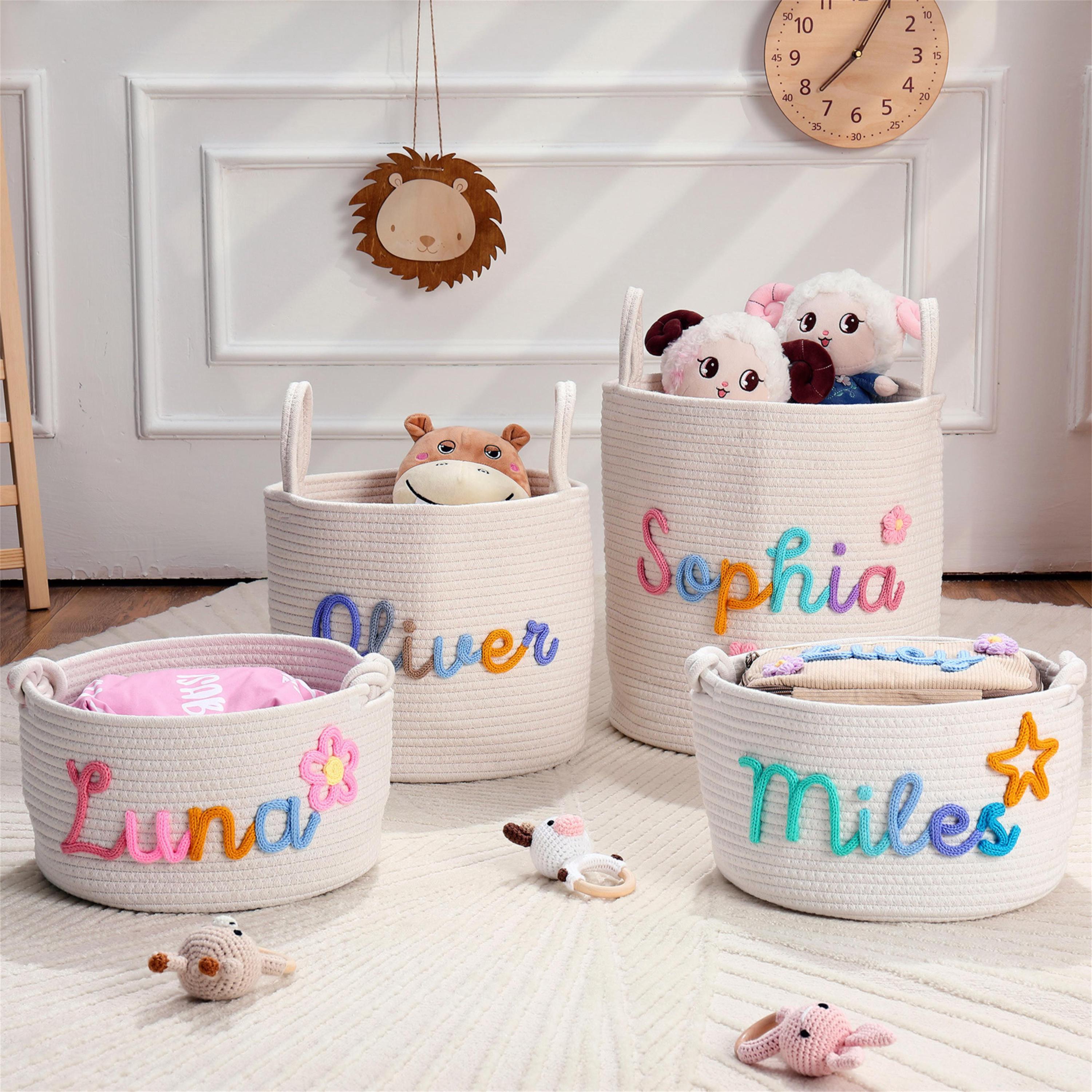 Panier de rangement personnalisé, porte-couches en tissu pour cadeau de baby shower, panier à jouets en toile personnalisé, poubelle de rangement en tissu avec prénom brodé - Canada