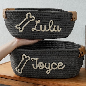 Custom Pet Toy Baseket, 2025 Personalized Dog Name Basket, Pet Name Gift Toy, Name Cotton Rope Basket, Personalized Toy Storage for Dog Cat
