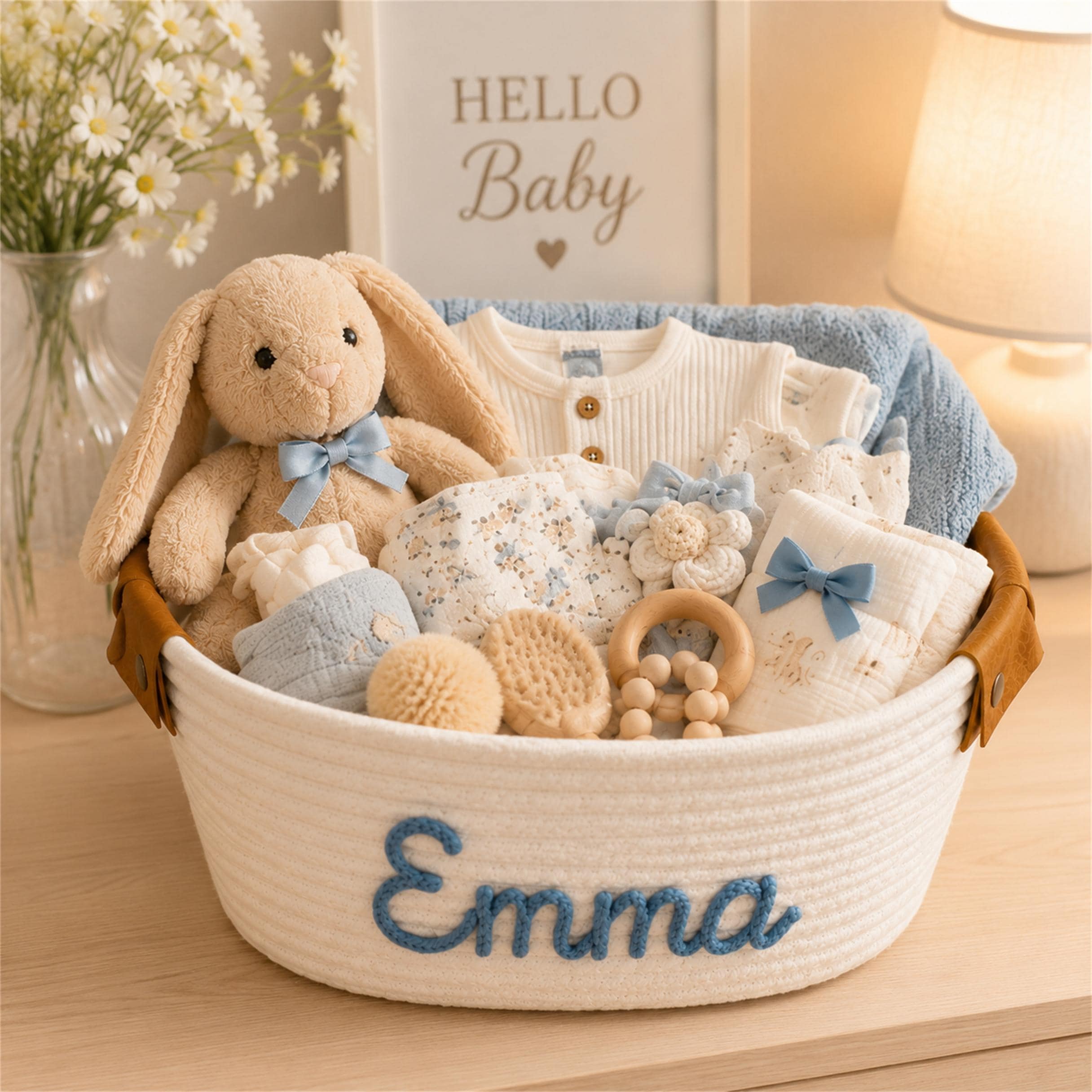 Personalized Baby Shower Gift Basket, Custom Name Basket with…
