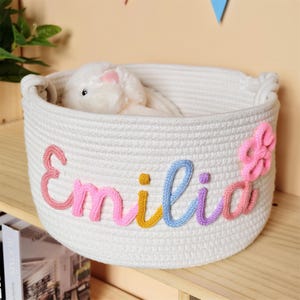 Custom Baby Shower Basket, Personalized Basket Wtih Baby Name, Baby Boy or Girl Storage Organizer, Cotton Rope Basket, Nursery Baby Gift