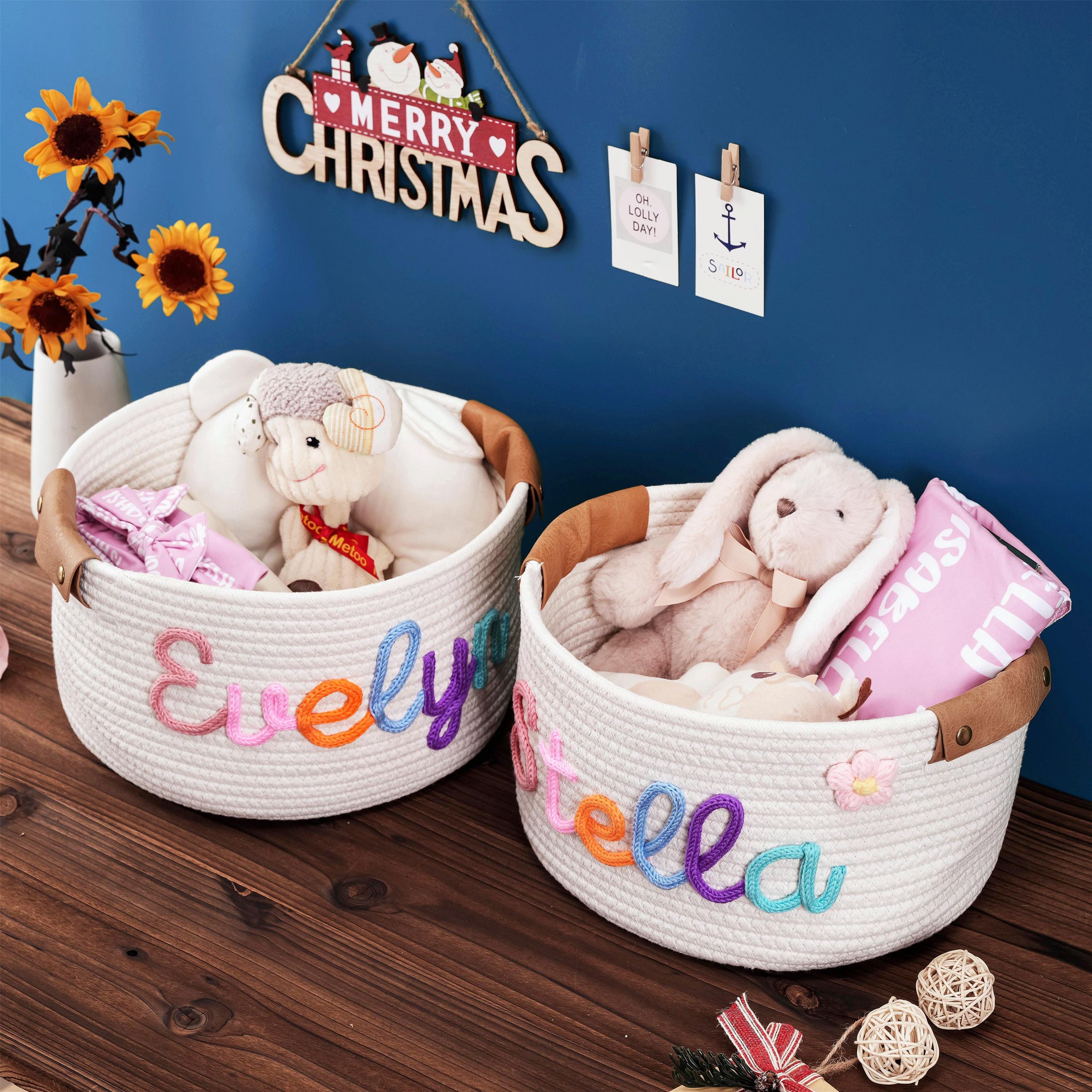 Cesto Portagiochi Personalizzato Con Nome - In Cordoncino Di Cotone Per Baby Shower, Cameretta, Regalo Neonato - Foto 8