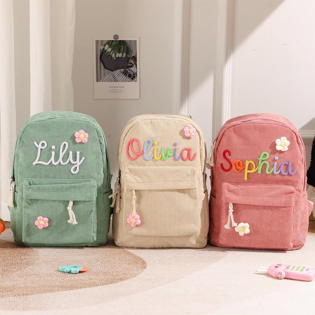 Personalized Corduroy Kids Backpack Lunch Bag Set: Embroidered Name ...
