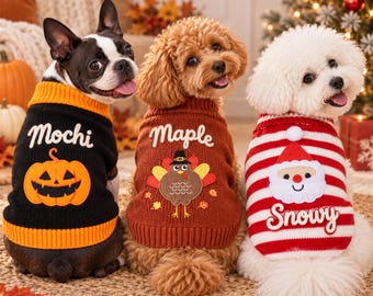 Personalized Pet Sweater, Custom Name Knit Dog & Cat Holiday Outfit