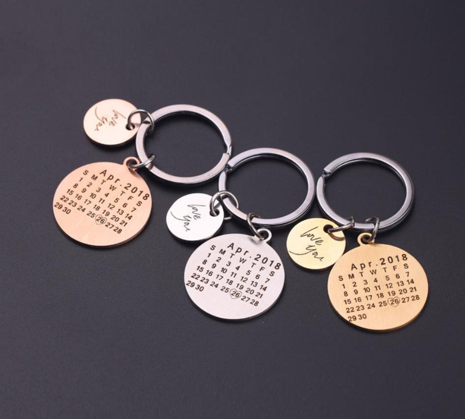 Engraved Calendar Keychain Personalized Calendar Keychain Etsy