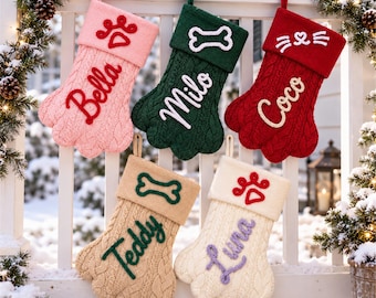 Personalized Dog Bone Stocking, Custom Pet Name Christmas Stocking for Dogs