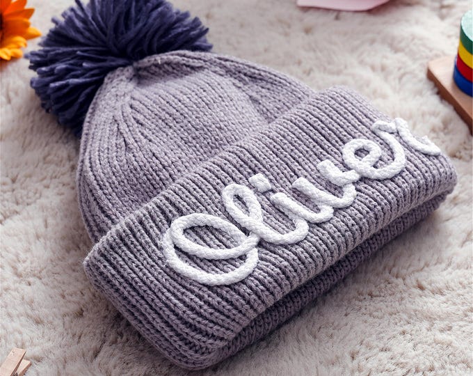 Custom Name Baby Hat, Personalized Kid's Winter Hat, Baby Name Beanie, Baby Pom Beanie Hat, Newborn Hat with Name, Baby Shower Gift Hat