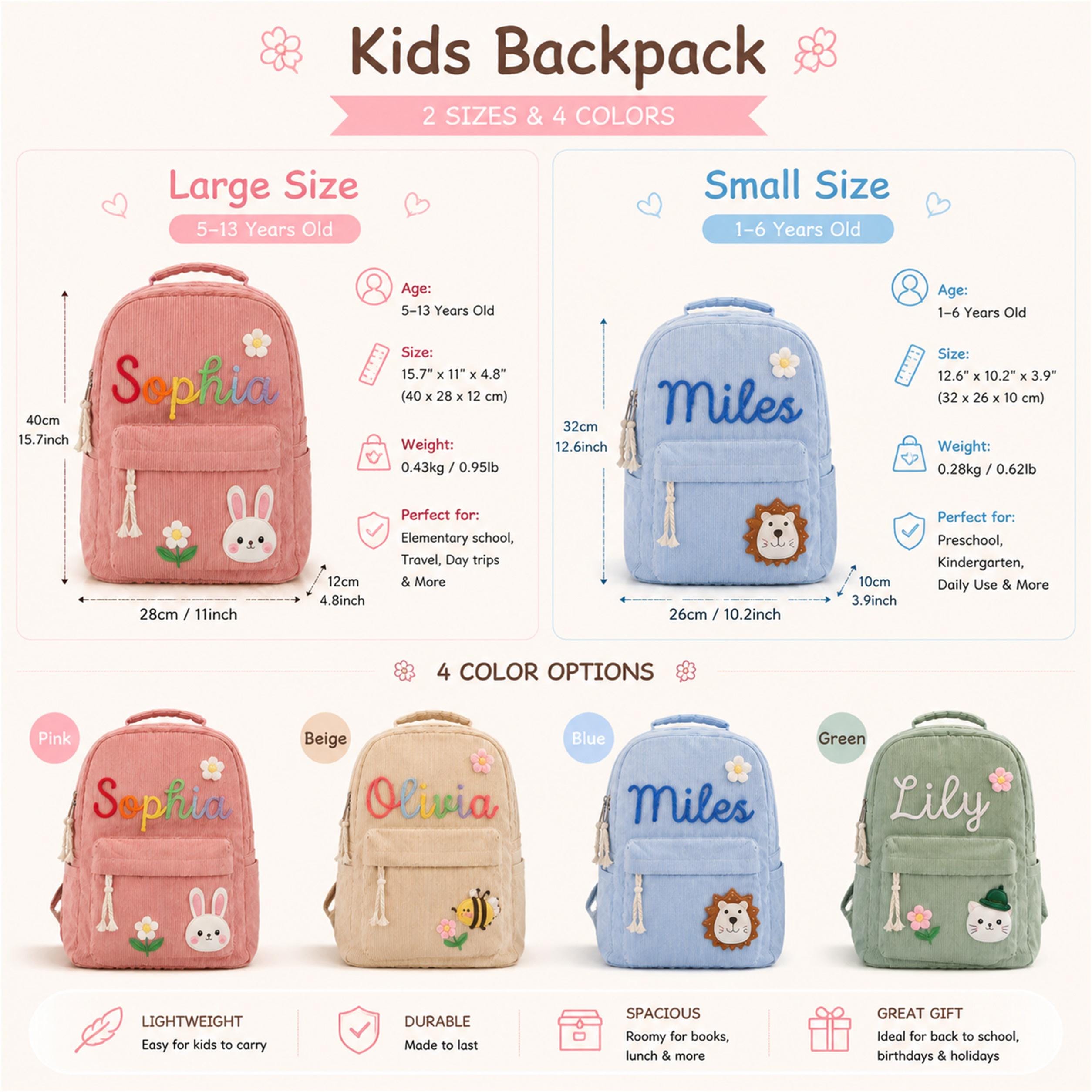 Personalized Corduroy Kids Lunch Bag & Backpack Set - Custom Name Lunch ...