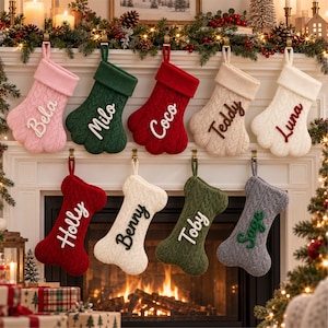 Calcetín navideño personalizado para perros, calcetines con forma de hueso para perros, calcetín navideño con forma de hueso para perros, regalo de Navidad, calcetines de punto para perros