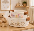 Custom Name Cotton Rope Storage Basket, Personalized Baby Shower Gift, Nursery Baby Organizer