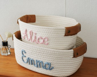 Baby Shower Gift Basket,Personalized Baby Girl Boy Name Cotton Rope Basket Gift, Baby Toys Storage Organizer Nursery Decor,Newborn Gift