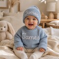 Personalized Embroidered Baby Sweater & Beanie Set - Custom Kids Name Winter Hat product logo