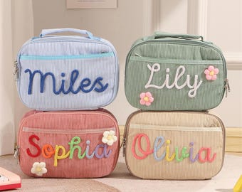 Gepersonaliseerde corduroy lunchtas en rugzakset voor kinderen - Lunchtas met eigen naam, schooltas voor kinderen, verjaardagscadeau voor peuters
