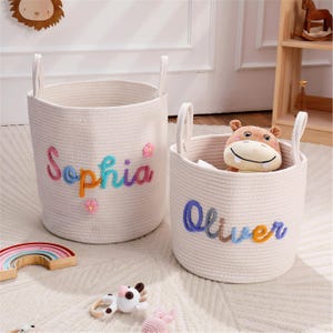 Baby Shower Gift Basket, Personalized Basket with Baby Name, Custom Cotton Rope Basket, Baby Toys Storage Organizer Christening Gift Basket