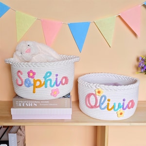 Personalized Baby Shower Basket, Custom Baby Shower Gift, Cotton Rope Basket with Name, Baby Boy & Girl Storage Organizer Nursery Gift Decor