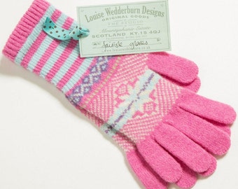 I - Fairisle, Lambswool, ladies long gloves