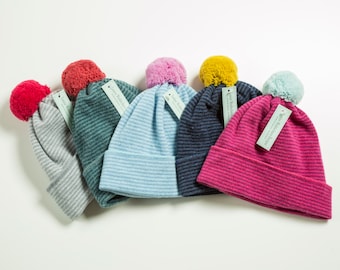 K - Stripe Pom Pom Hats