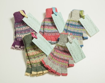 F - Ladies Shetland Fingerless, knitted Fairisle gloves