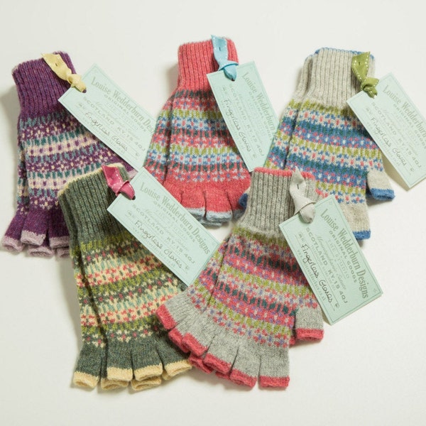 F - Ladies Shetland Fingerless, knitted Fairisle gloves