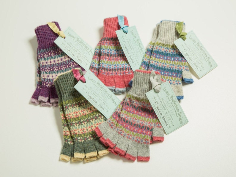 F Ladies Shetland Fingerless, knitted Fairisle gloves image 1