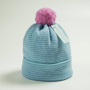 K Stripe Pom Pom Hats Sky/Powder blue+pink