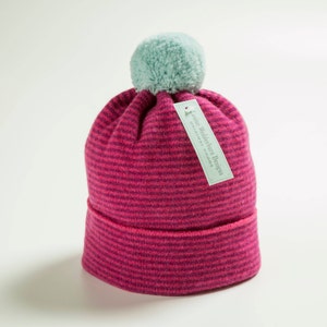 K Stripe Pom Pom Hats Rasp/Plum +pale blue