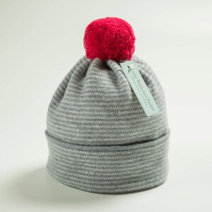 K Stripe Pom Pom Hats Grey/Ecru + Rasp