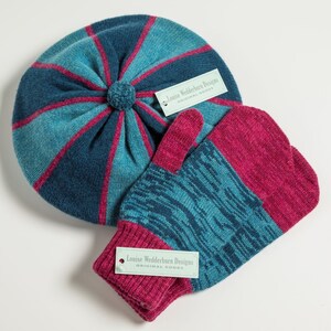 Ladies Beret and Mitten set ROSEHIP/TEAL