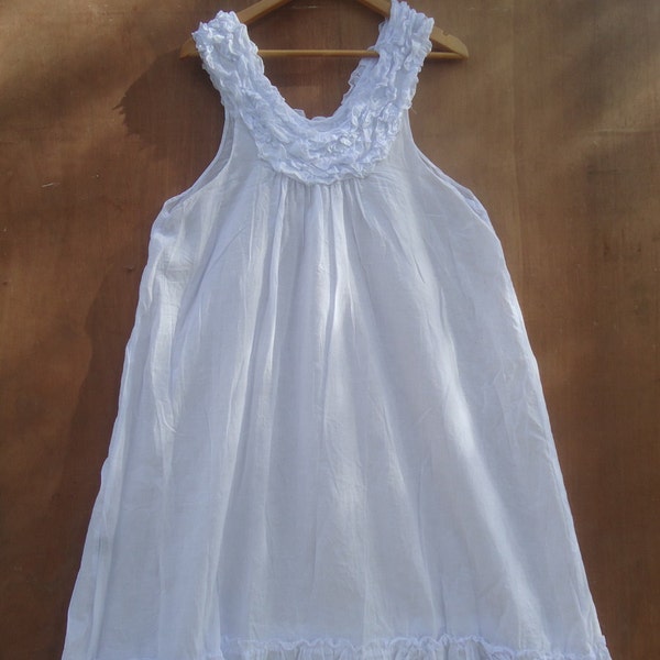 White cotton ruffle neck mini dress