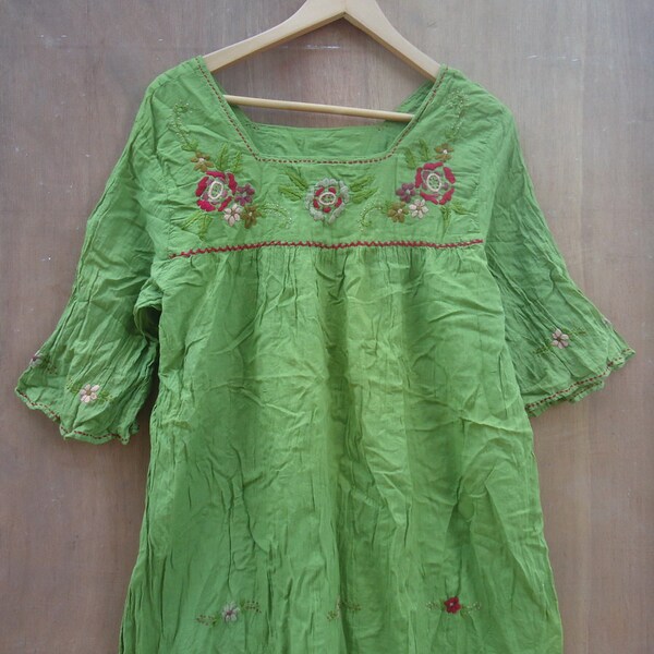 Green cotton hand embroidery blouse