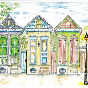 Print of Three Mardi Gras Shotgun French Quarter Royal Street New Orleans Houses Print with Mat 11x14&quot;