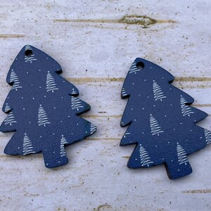Blue Pine Tree with Pine Tree Print Wood Earring Blanks DIY Earring Jewelry Making