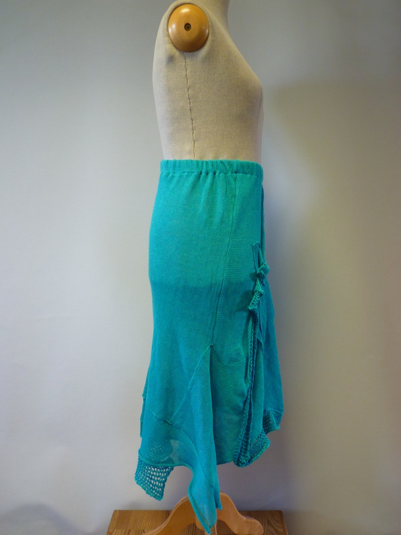 Summer Knitted Cyan Linen Skirt L Size. - Etsy