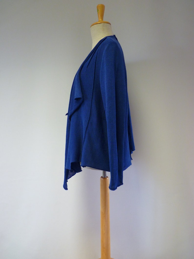 Artsy blue cotton cardigan with wool decoration size XL.