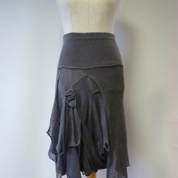 Boho grey linen skirt, L size.