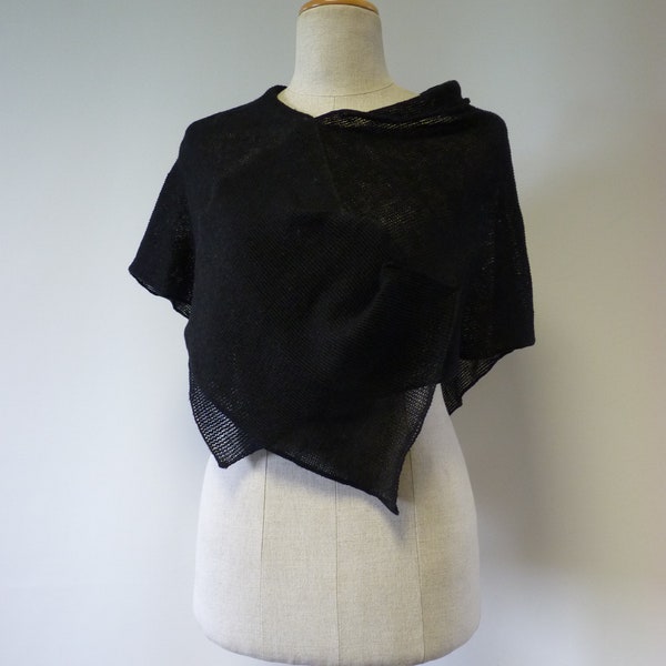 Artsy elegant black linen cape, S size.