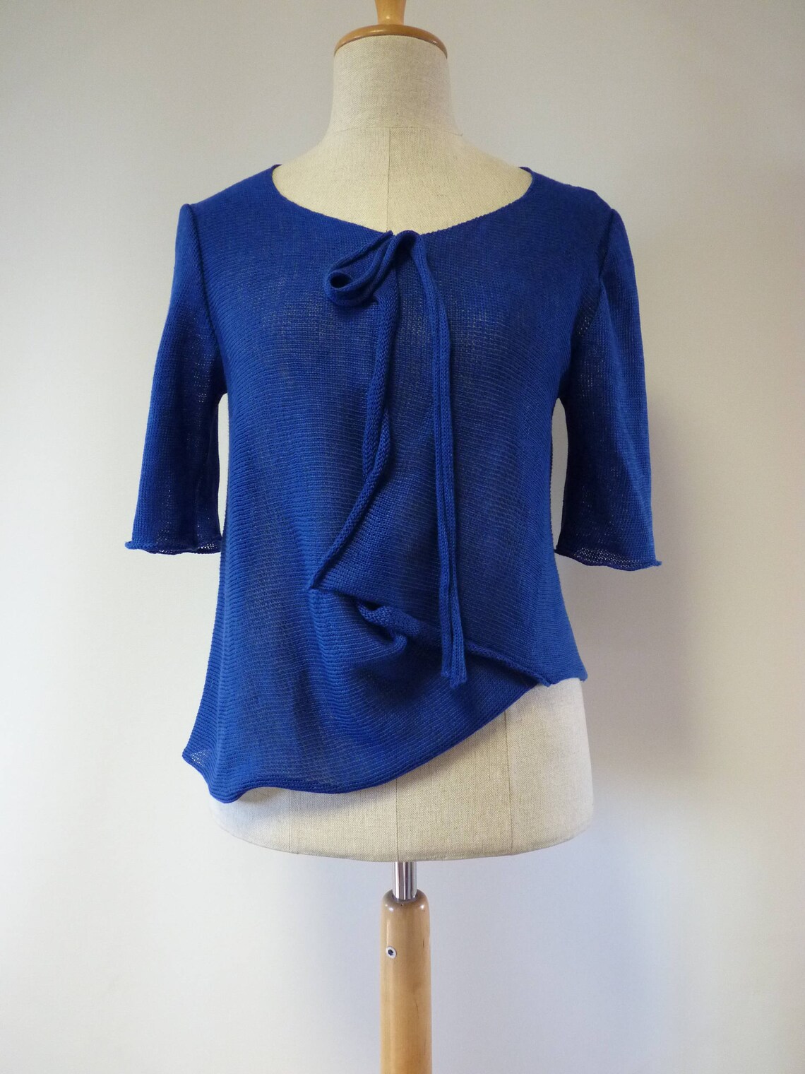 Casual cobalt linen blouse L size. Only one sample. | Etsy