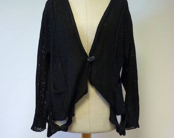 Casual black cotton cardigan, L size.