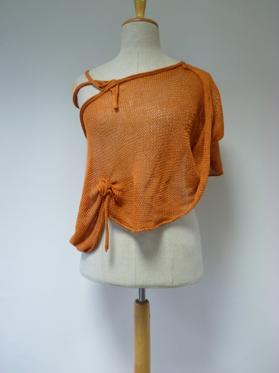 L size. Summer asymmetrical orange linen cape