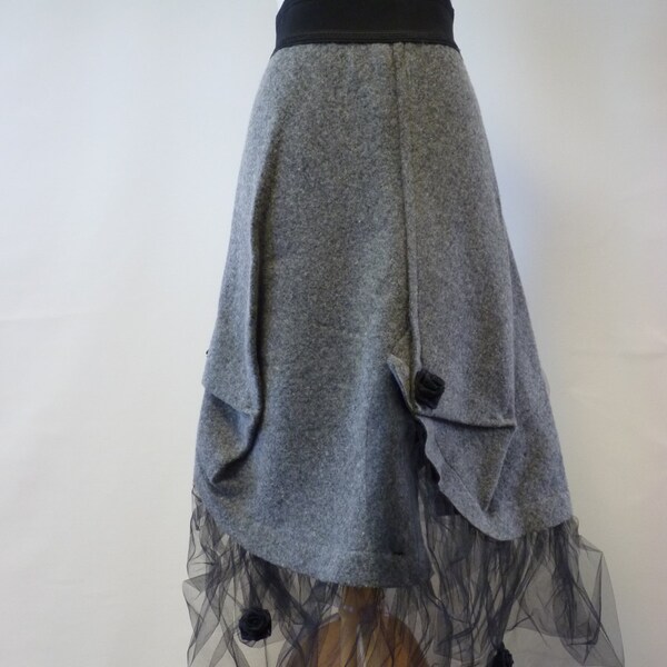 New price 99 Euro,original price 130.Beautiful feminine grey felted skirt, L size. One of a kind. Haute bohemia and modern vintage look.
