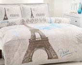 100% Cotton Queen Twin Paris Eiffel Tower Duvet Cover Bedding