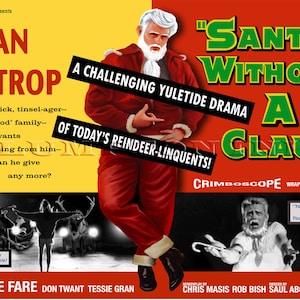 Wraptup apresenta "Papai Sem Noel", um cartão de Natal para fãs de cinema e solucionadores de quebra-cabeças. 12,7 cm x 17,8 cm