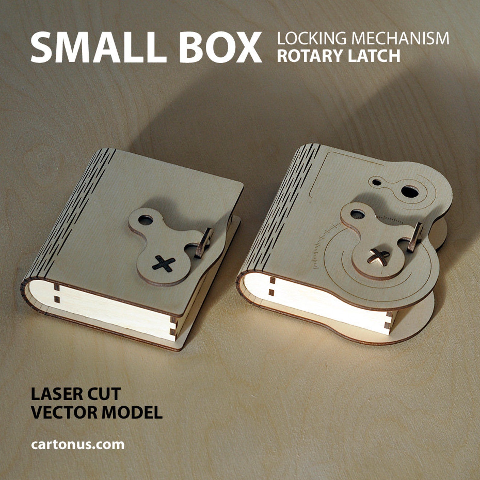 Wooden box with rotary latch. Laser cut project plan. Instant Etsy