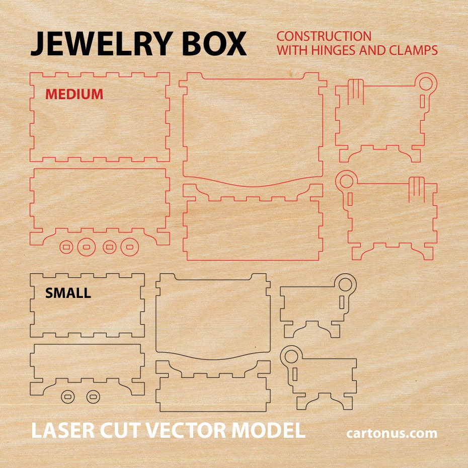 Jewelry box vector template for laser cutting. Instant Etsy