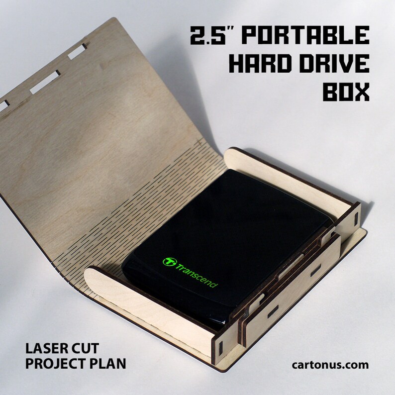 Portable hard drive box. Laser cut vector model. Instant Etsy