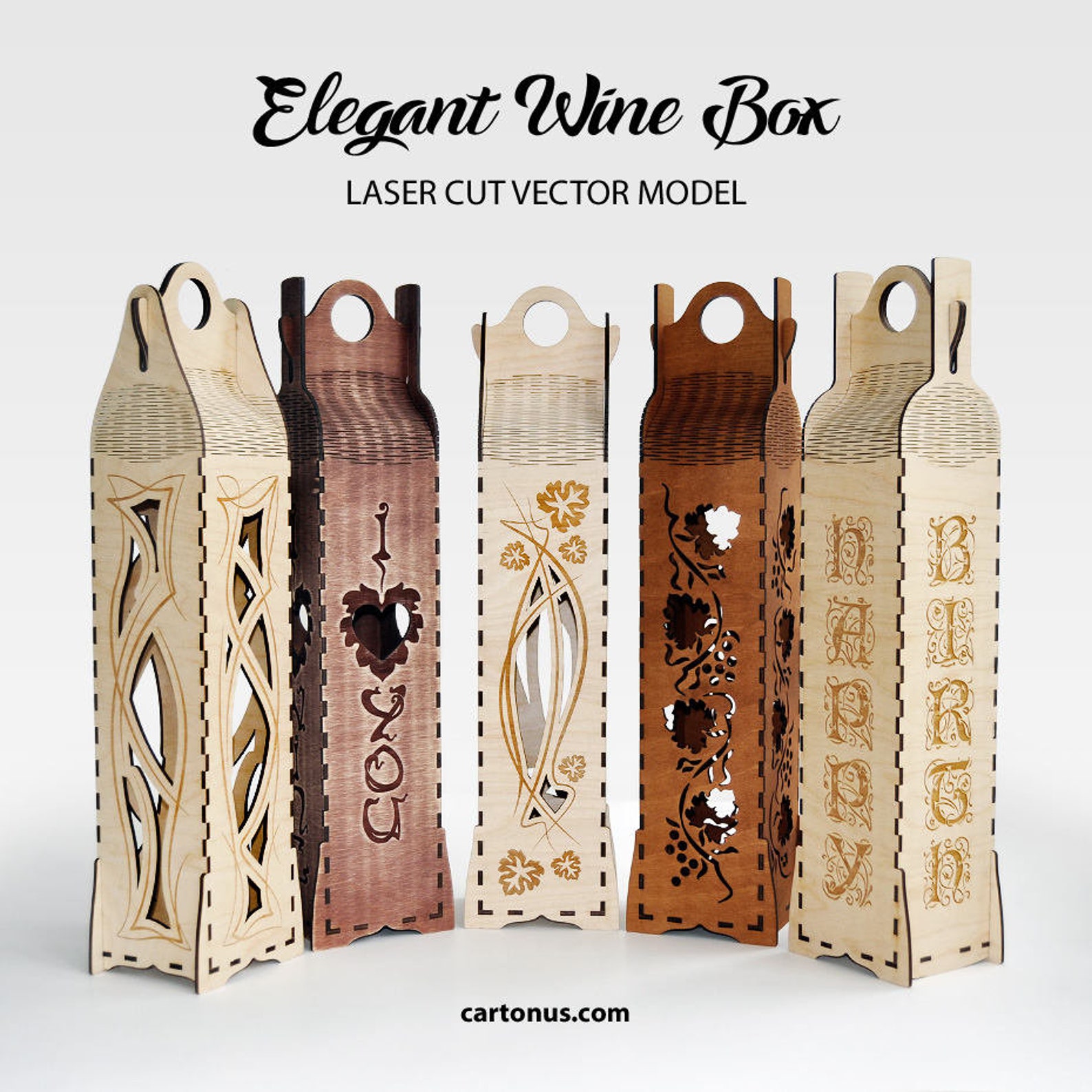 Elegant wine box vertical. Laser cut project plan. Instant Etsy