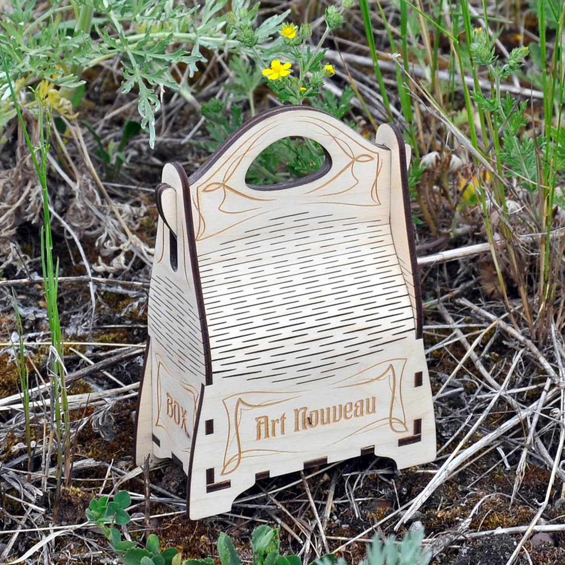 Elegant gift box with handle. Art nouveau style. Laser cut Etsy