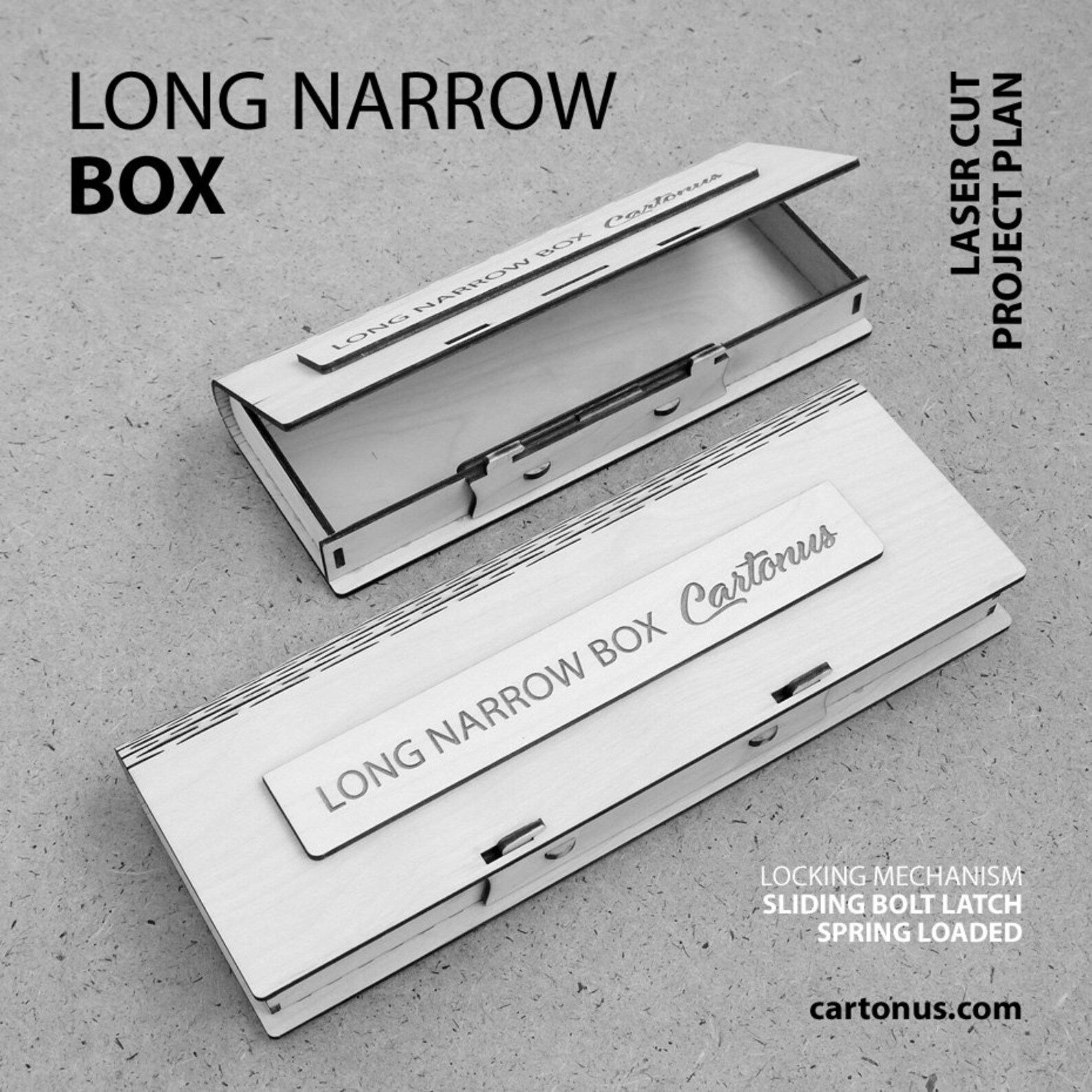 Long narrow box with sliding bolt latch. Laser cut vector Etsy